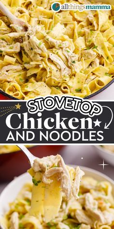 Stovetop Chicken and Noodles social collage graphic