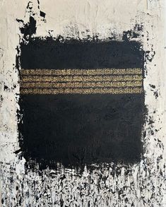 an abstract painting with black and gold stripes