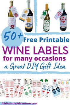 50+ Free Printable Wine Labels for Many Occasions - a Great DIY Gift Idea Printable Bottle Labels Free, Champagne Labels Printable Free, Diy Wine Labels Printables, Cricut Wine Labels, Retirement Wine Bottle Labels, Bottle Label Design Ideas, 50th Birthday Wine Bottle Labels