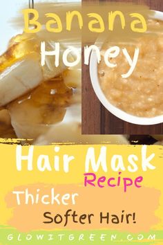 One of the best natural ingredients for homemade hair masks is bananas! They help restore thin, patchy hair, and mixed with the soothing, healing nutrients of honey, this mask, from Glowitgreen.com, is simple yet powerful for thickening, and softening the hair! Homemade Honey Hair Mask, Banana Honey Hair Mask, Hair Softening Mask Diy, Honey Olive Oil Hair Mask, Benefits Of Bananas, Hair Thickening Remedies, Banana And Honey, Natural Hair Recipes, Dry Dull Hair