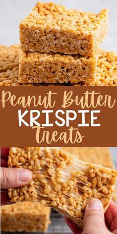 peanut butter krispie treats stacked on top of each other with the title above it