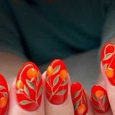 Red Negative Space Nails, Oval Nails Natural, Nail Ideas Oval, Lunar New Year Nails, Nails Fruit, Slay Nails, Ceramic Nails, Short Nail Ideas, Cool Nails