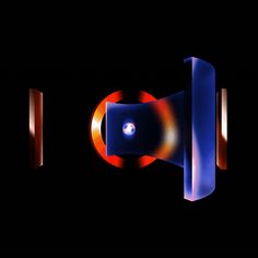 an abstract design with blue, orange and red shapes in the dark background is shown