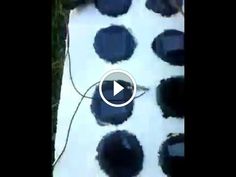 the video is showing how to use blue paint on an area rug with white and black circles