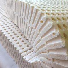 a close up view of a mattress with holes in the top and bottom layers on it