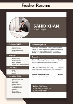 a professional resume template with an image of a man in a suit on the cover