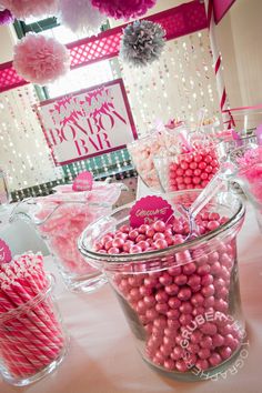 Pink candy stations are great for a girl's birthday party, bridal or baby shower Animal Baby Shower Invitations, Creative Baby Shower, Candy Station, Baby Shower Tea, Candy Desserts, Baby Shower Guest, Wedding Ceremonies