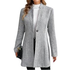 PRICES MAY VARY. Material : Stay stylish and warm this winter with our women's wool coat Outerwear in a classic pea coat design. Soft, breathable, lightweight and comfortable material, this mid-length peacoat trench overcoat is perfect for chilly days Feature: Solid color, stand collar, slim fit, casual loose, classic notched lapel blazer for women, regular fit, herringbone, ribbed stripes pattern, notch lapel, one button closure, mid-long length, stylish and elegant, top lapel single breasted, open front striped blazer jacket peacoat, long sleeve fall overcoat Occasions: The mid-long wool blazer for women jackets are suitable for business, street, work, travel, outdoor or daily casual in autumn, winter and spring, get it for yourself or send to your wife or mother Match : This classic not Long Sleeve Outerwear, Single Button Blazer, Outwear Jackets, Long Winter, Sweater Coat, Woolen Coat, Blazer Buttons, Casual Jacket, Long Sleeve Casual