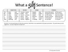 sentence writing worksheet with the words what is silly sentence and how do you write it