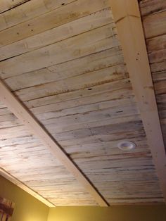 the ceiling is made from wood planks