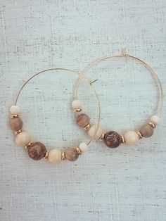 Multi Wooden Bead Hoop Earrings | Etsy Drop Bead Earrings, Dyi Earrings, Crystal Business, Wooden Bead Jewelry, Hoop Earrings Diy, Earthy Earrings, Glamour Jewelry, Bead Hoop Earrings, Beaded Earrings Diy