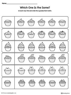 a worksheet with cupcakes on it and the words which one is the same