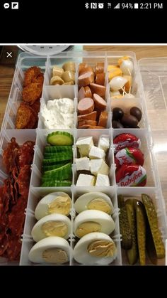 a plastic container filled with lots of different types of food