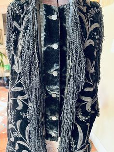 Exceptional Antique Victorian Black Velvet Embroidered Braided Mantle Cape | eBay Lily Of Valley, Heavy Embroidery, Fiber Arts, Antique Victorian, Monterey, Black Silk, High Collar, Black Velvet, Wearable Art