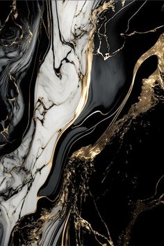 an abstract black and white marble background with gold foiling on the edges, in shades of