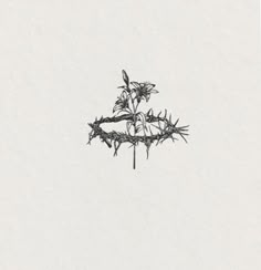 a drawing of a crown with thorns on it and two birds perched on the branch