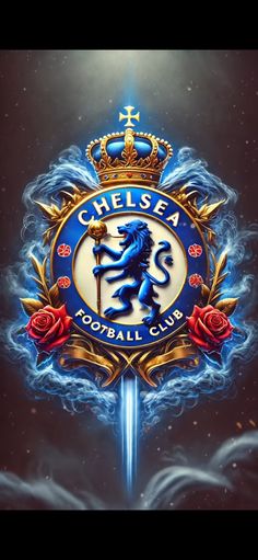 the emblem for chelsea football club is shown in this image, it appears to be painted on