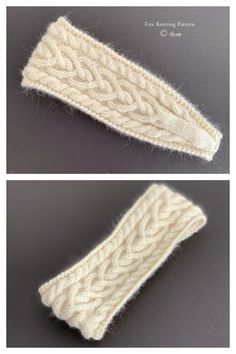 two pictures of white knitted headbands