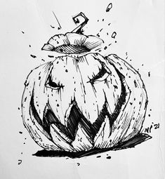 a black and white drawing of a pumpkin