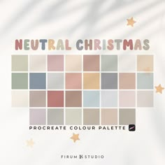 the neutral christmas color palette is shown in shades of grey, pink and green with gold stars