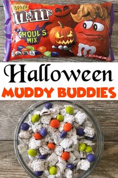 halloween muddy buddies candy mix in a bowl