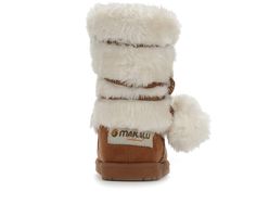 For cute and cozy winter style, give her the Makalu Cozy Land faux fur boot. She'll be the cutest little snow angel with these slip on boots featuring plush faux fur shaft, sweet bow and pom-pom accents, and an easy on and off design. Soft microfiber upper,Cute pom pom accents,7 1/2 inch shaft height,Textured outsole for traction,Plush faux fur covered shaft,Full-length zipper at the instep for easy on wear,Cozy faux fur lining,Cushioned footbed | Girls' Makalu Little Kid & Big Kid Cozy Land White Plush Lined Winter Boots, White Plush-lined Boots For Winter, White Boots With Plush Lining For Winter, White Winter Boots With Plush Lining, Fluffy Casual Winter Boots, Casual Fluffy Winter Boots, Warm White Winter Booties, Cute Brown Winter Boots, Cozy Winter Style