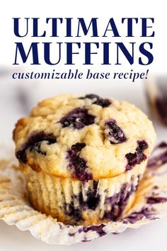 blueberry muffins on a paper plate with the words ultimate muffins