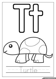 the letter t is for turtle coloring page with an image of a turtle on it