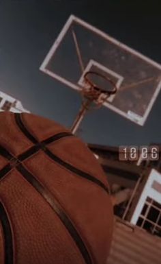 a close up of a basketball on a court