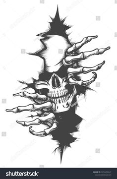 a skull with hands coming out of it