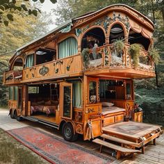 an old bus converted into a house in the woods