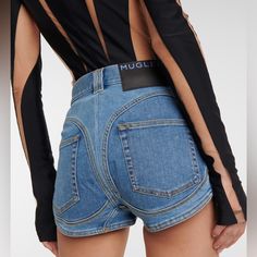 Nwt Mugler Spiral High Rise Shorts Denim 42 Us 10 Logo Patch Stretch Brand New With Tags, 100% Authentic, Purchased From Farfetch. Size 42 Which Equates To A Size Us 10 According To Online Sizing Charts. Measurements Approximate. Ask All Questions Before Offering Or Buying. Photos Apart Of Item Description. No Returns Or Order Cancellations All Sales Final Modern Blue Bottoms With Five Pockets, Fitted Dark Wash Short Length Jeans, Fitted Dark Wash Short-length Jeans, Fitted Denim Jean Shorts With Belt Loops, Modern Recycled Denim Bottoms In Blue, Fitted Denim Blue Jeans With Built-in Shorts, Modern Blue Recycled Denim Bottoms, Trendy Fitted Jeans With Built-in Shorts, Fitted Jeans With Built-in Shorts In Denim Blue