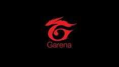 the logo for garena is shown on a black background with red letters and a dragon