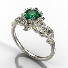 Slytherin Jewelry, Stile Harry Potter, Lotus Ring, Leaf Engagement Ring, Green Emerald Ring, Floral Engagement Ring, Cute Engagement Rings, Flower Engagement Ring, Dresses Classy