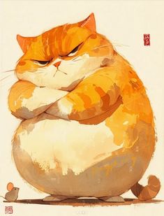 an orange and white cat sitting on top of a large round object with its eyes closed