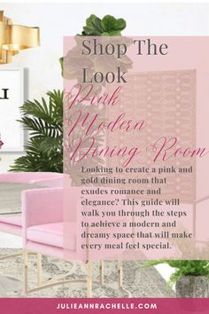 a pink chair with the words shop the look in front of it and an image of a