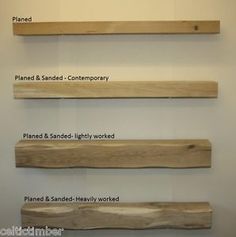 four different types of wood are displayed on the wall