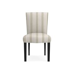 a white chair with black legs and striped upholstered back, on a white background