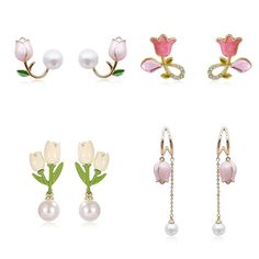 PRICES MAY VARY. Tulip Earrings for Women: You will receive 1 pair of pink tulip earrings, they are made of high quality of materials, pearls and rhinestones, it is sturdy, durable and stain resistant, not cause allergies, not hurt the skin. Tulip Pearl Earrings: The words of tulips are love, charity, honor, beauty, blessing, eternity, confession of love and eternal blessing. Our tulip earrings contain four styles and include three colors, each color of tulip has a different symbolic meaning, so Trendy Stud Earrings, Pearl Flower, Pink Tulips, Large Earrings, Trendy Jewelry, Love Flowers, Flower Earrings, Gifts For Girls, Women's Earrings