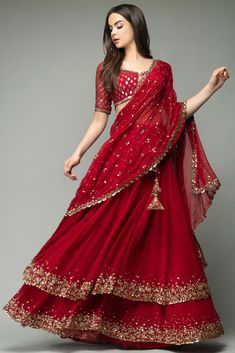 Festive Offers | Big Luxury Sales | Designer Wear Sale, Festive Season Sale At Pernia's Pop-Up Shop 2022 Red Lehenga Choli, Vogue Editorial, Pani Puri, Wedding Lehenga Designs, Lehnga Dress, Traditional Indian Dress, Red Lehenga