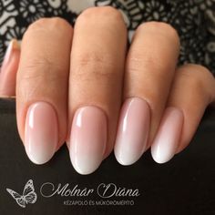 Bride Nails Wedding Elegant French Ombre, Ombré Nails Round, Oval Faded French Nails, Oval White Ombre Nails, French Ombre Oval Nails, White French Fade Nails, Ombre French Round Nails, Rounded Ombre Nails, French Ombre Nails Round Short