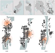 three maps showing the locations of major cities in mexico and latin america, with orange dots indicating where they are located