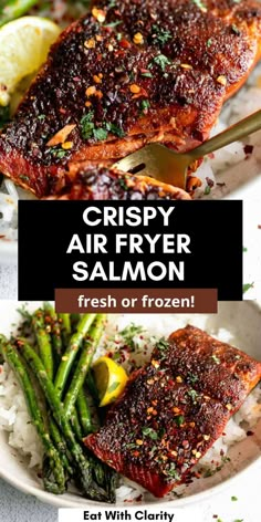 crispy air fryer salmon with fresh or frozen asparagus