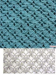 crochet patterns are shown on the left and right side of this photo, which shows