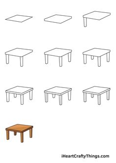 six different tables and one bench are shown with the same table top on each side