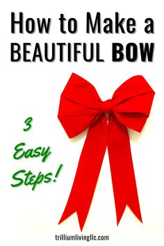 a large red velvet bow with the text overlay: How to Make a Beautiful Bow, 3 Easy Steps. How To Make Large Wreath Bows, How To Make Large Ribbon Bows, Make Bow For Wreath, Making Wreath Bows Easy Diy, Big Bow For Wreath Diy, Basic Bow Tutorial, Easy Bow For Wreaths, Make Wreath Bow, Make Christmas Bows Out Of Ribbon