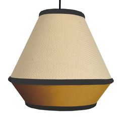 a white and brown lamp hanging from a ceiling