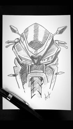 a drawing of a motorcycle with two arrows on it's head and an arrow in the center