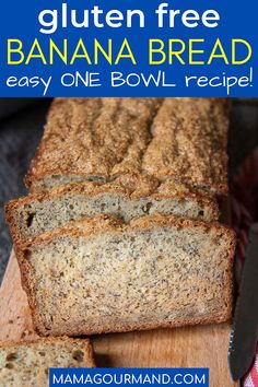 a loaf of gluten free banana bread on a cutting board