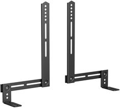 two large black metal brackets on a white background and one is facing the same direction